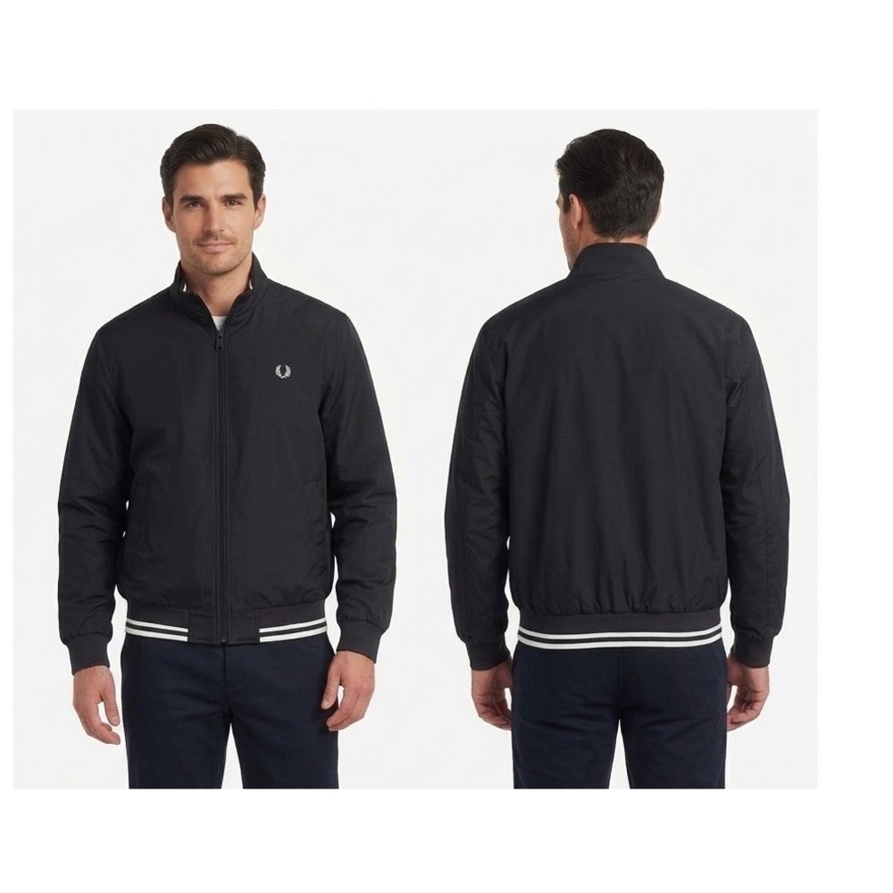 Fred Perry Mens Brentham Jacket Navy Blue Full Zip Bomber J1525 Laurel Wreath L